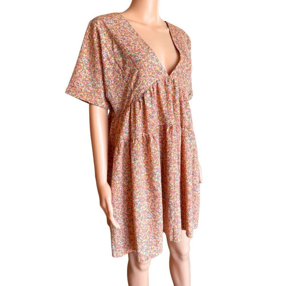 Petal & Pup Babydoll Floral A-Line Mini Dress S/M Orange Ruffle Summer Boho - Picture 3 of 6